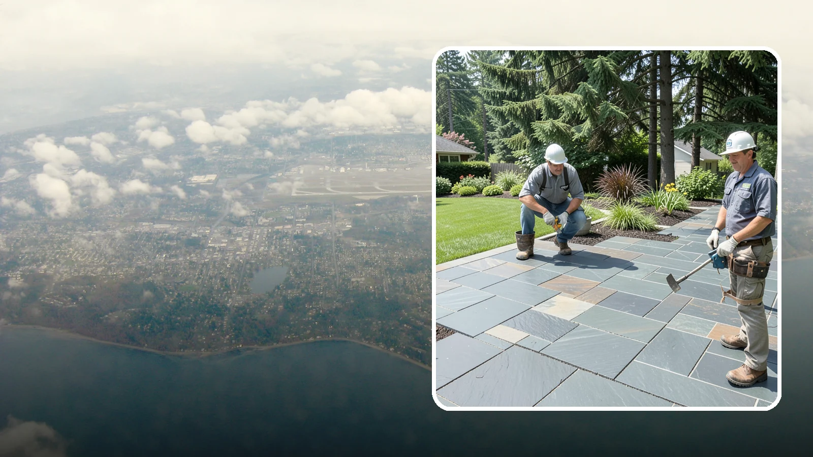 Slate Paver Installation in Burien, King County, WA - Fine-grained slate pavers in deep charcoal and multicolor tones, offering a sleek, textured surface for refined Northwest patios.