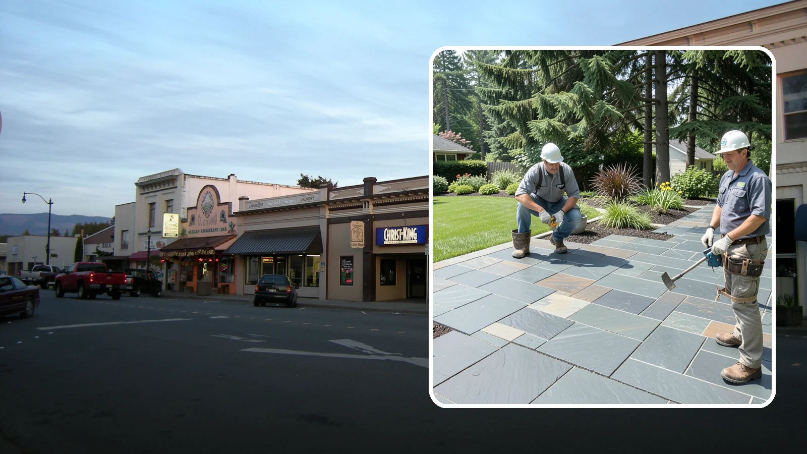 Slate Paver Installation in Burlington, Skagit County, WA - Fine-grained slate pavers in deep charcoal and multicolor tones, offering a sleek, textured surface for refined Northwest patios.