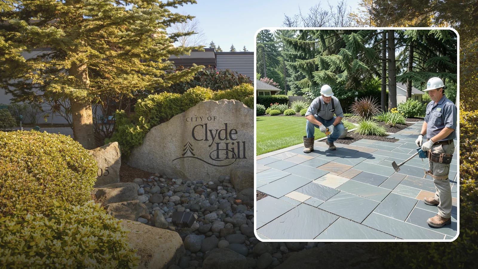 Slate Paver Installation in Clyde Hill, King County, WA - Fine-grained slate pavers in deep charcoal and multicolor tones, offering a sleek, textured surface for refined Northwest patios.