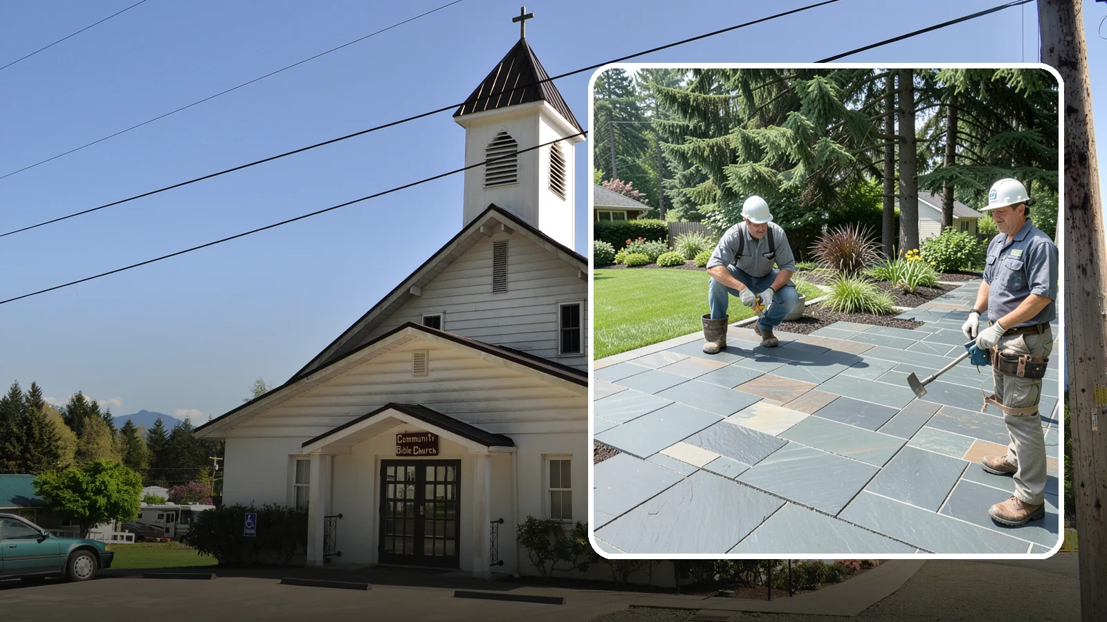 Slate Paver Installation in Concrete, Skagit County, WA - Fine-grained slate pavers in deep charcoal and multicolor tones, offering a sleek, textured surface for refined Northwest patios.