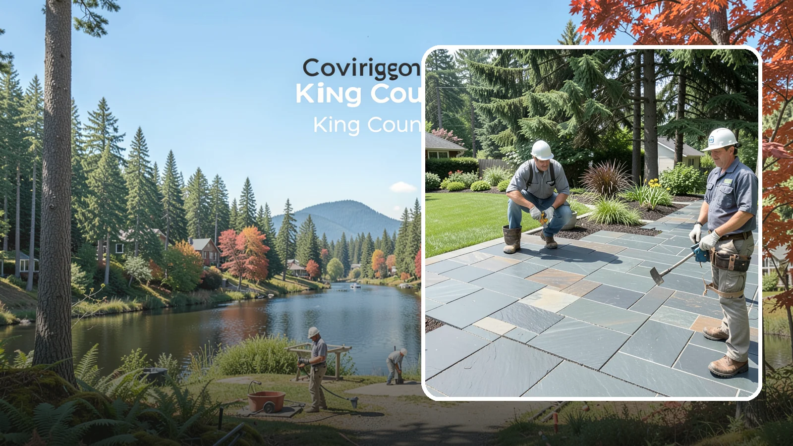 Slate Paver Installation in Covington, King County, WA - Fine-grained slate pavers in deep charcoal and multicolor tones, offering a sleek, textured surface for refined Northwest patios.