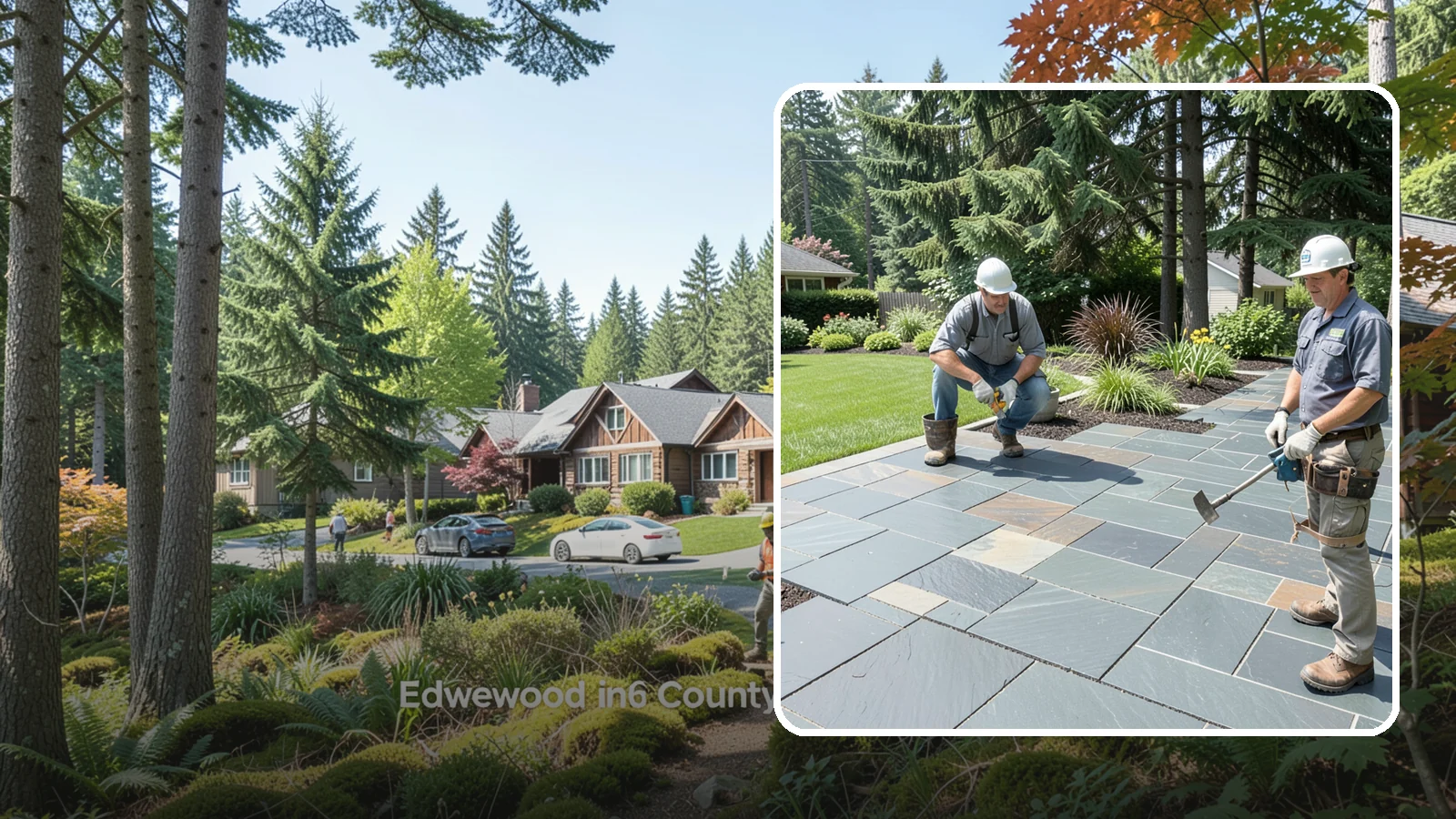Slate Paver Installation in Edgewood, Pierce County, WA - Fine-grained slate pavers in deep charcoal and multicolor tones, offering a sleek, textured surface for refined Northwest patios.