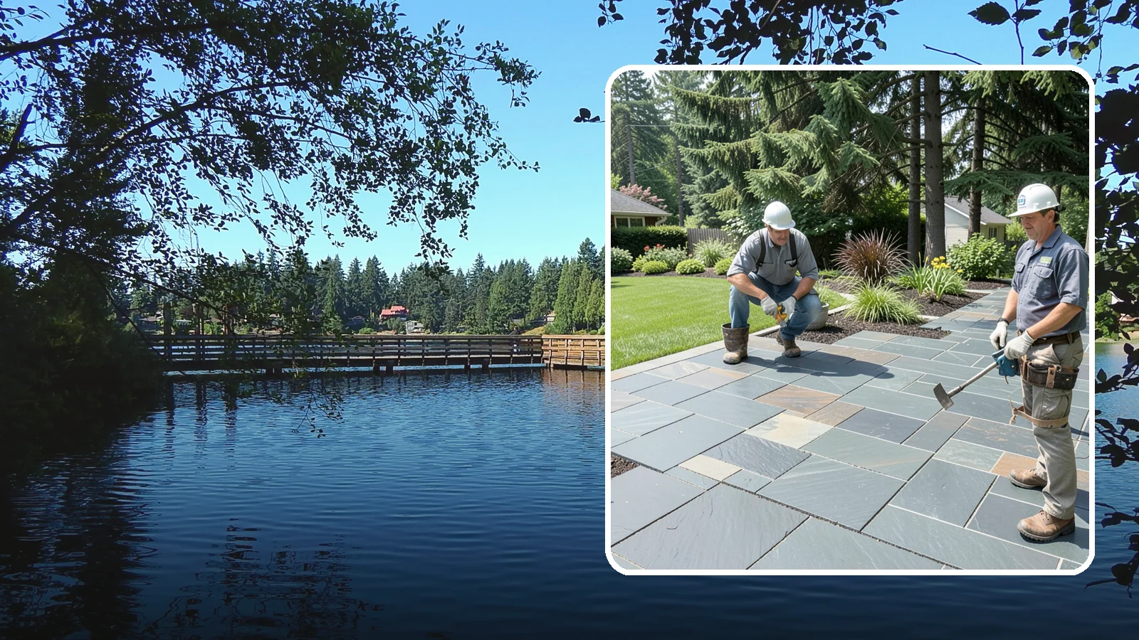 Slate Paver Installation in Federal Way, King County, WA - Fine-grained slate pavers in deep charcoal and multicolor tones, offering a sleek, textured surface for refined Northwest patios.