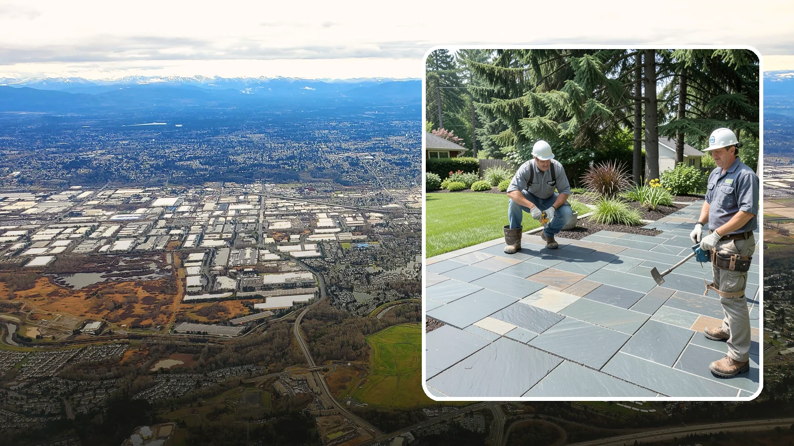 Slate Paver Installation in Kent, King County, WA - Fine-grained slate pavers in deep charcoal and multicolor tones, offering a sleek, textured surface for refined Northwest patios.