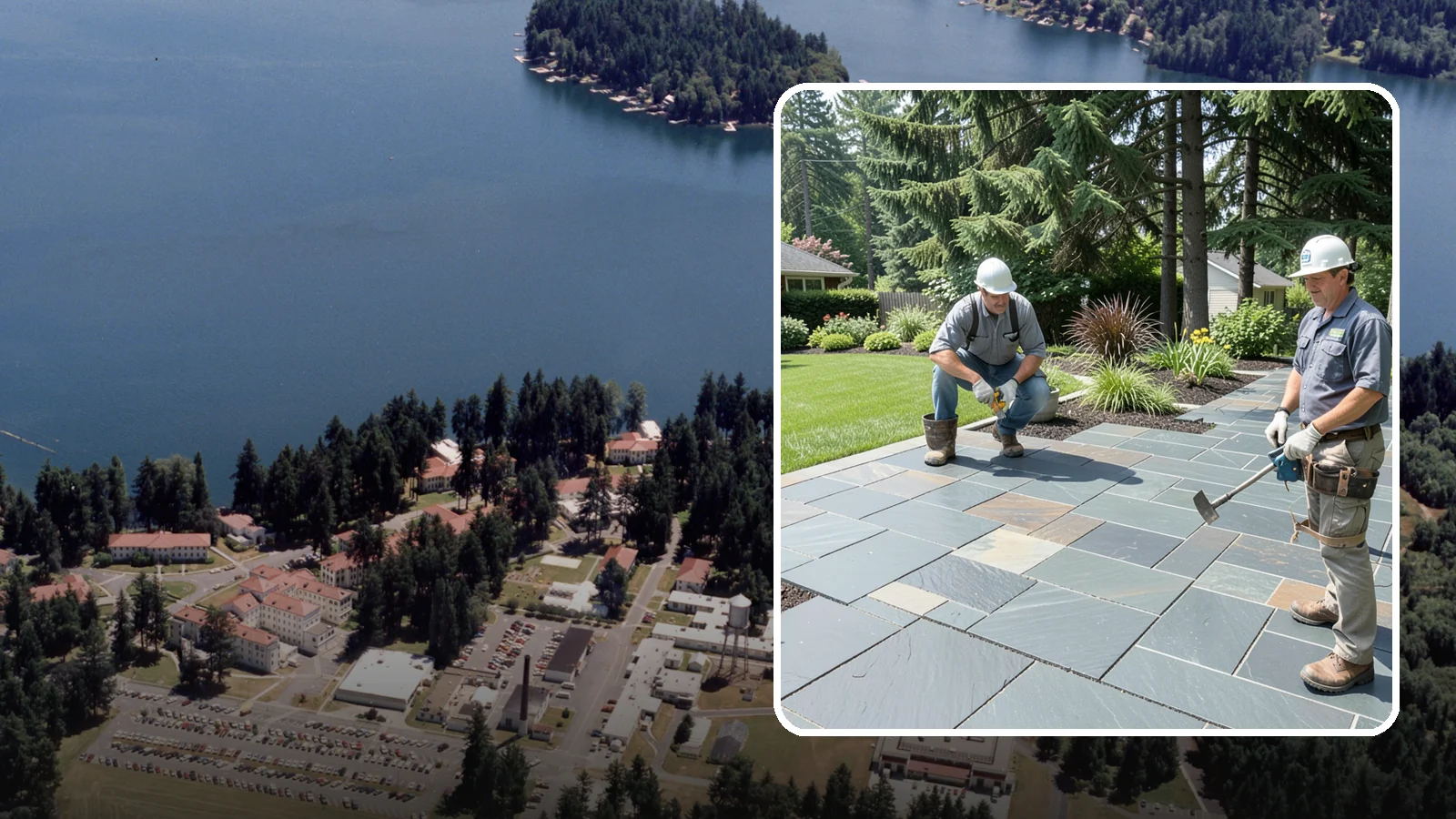 Slate Paver Installation in Lakewood, Pierce County, WA - Fine-grained slate pavers in deep charcoal and multicolor tones, offering a sleek, textured surface for refined Northwest patios.