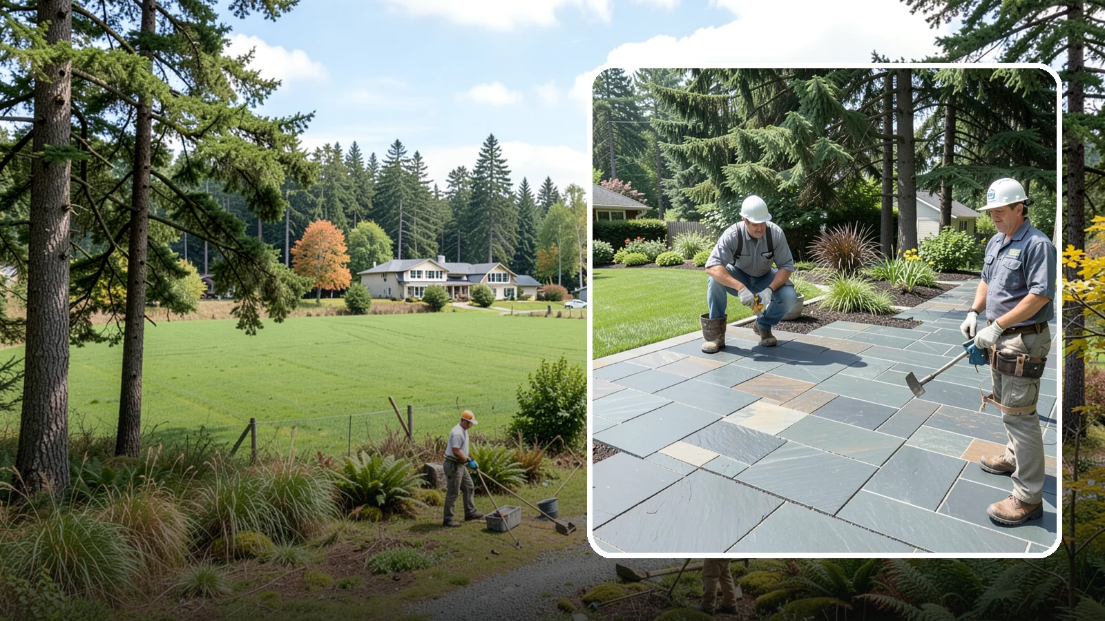 Slate Paver Installation in Lyman, Skagit County, WA - Fine-grained slate pavers in deep charcoal and multicolor tones, offering a sleek, textured surface for refined Northwest patios.