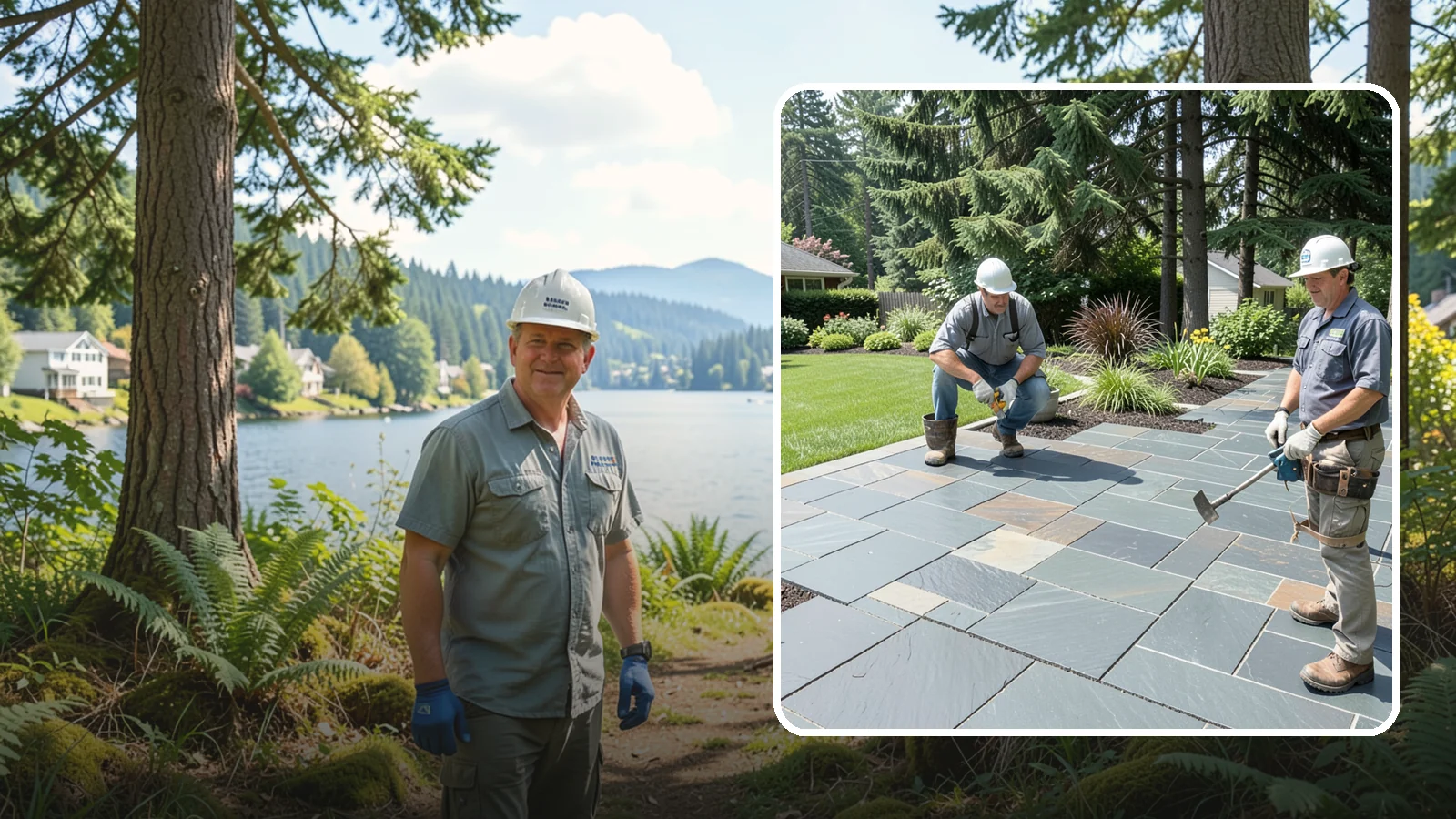 Slate Paver Installation in Milton, King County, WA - Fine-grained slate pavers in deep charcoal and multicolor tones, offering a sleek, textured surface for refined Northwest patios.