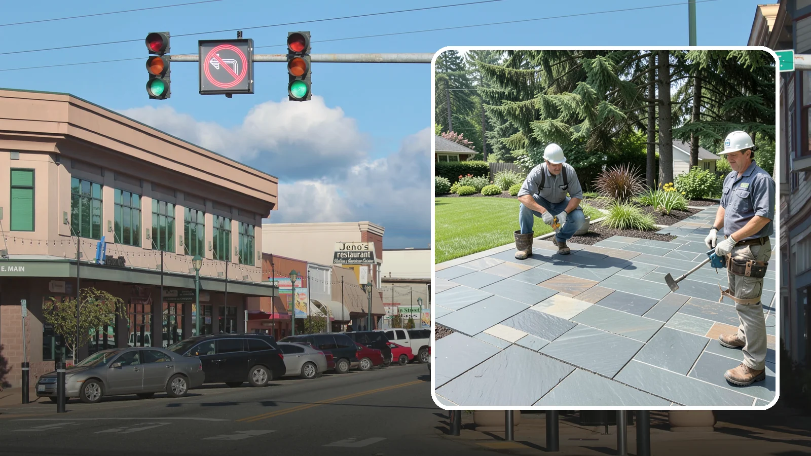 Slate Paver Installation in Monroe, Snohomish County, WA - Fine-grained slate pavers in deep charcoal and multicolor tones, offering a sleek, textured surface for refined Northwest patios.