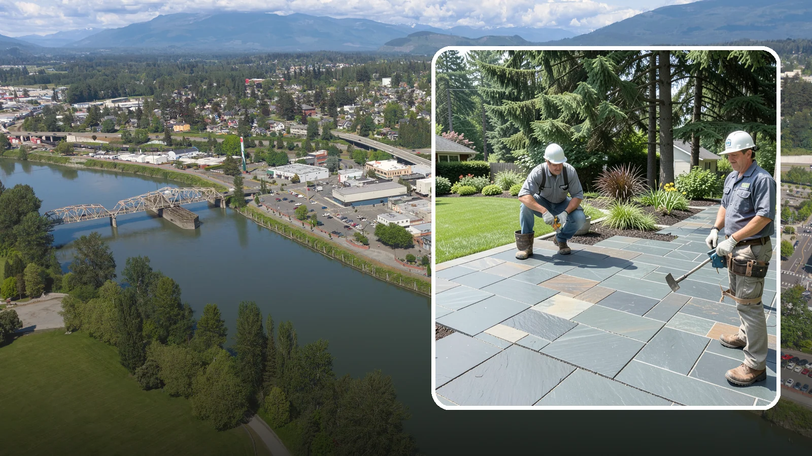 Slate Paver Installation in Mount Vernon, Skagit County, WA - Fine-grained slate pavers in deep charcoal and multicolor tones, offering a sleek, textured surface for refined Northwest patios.