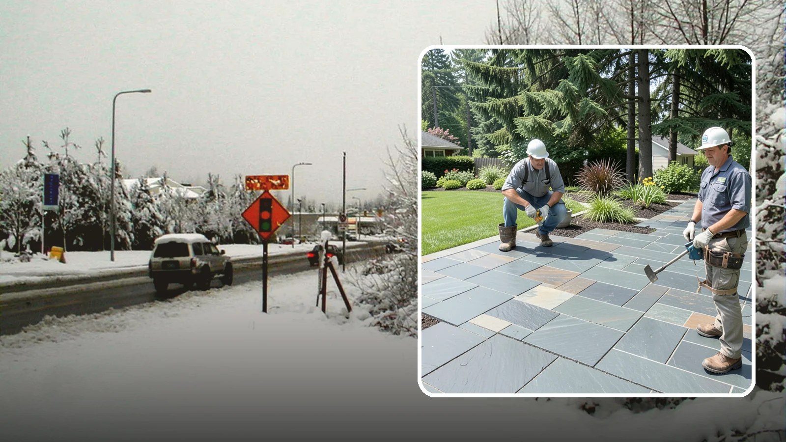 Slate Paver Installation in Newcastle, King County, WA - Fine-grained slate pavers in deep charcoal and multicolor tones, offering a sleek, textured surface for refined Northwest patios.