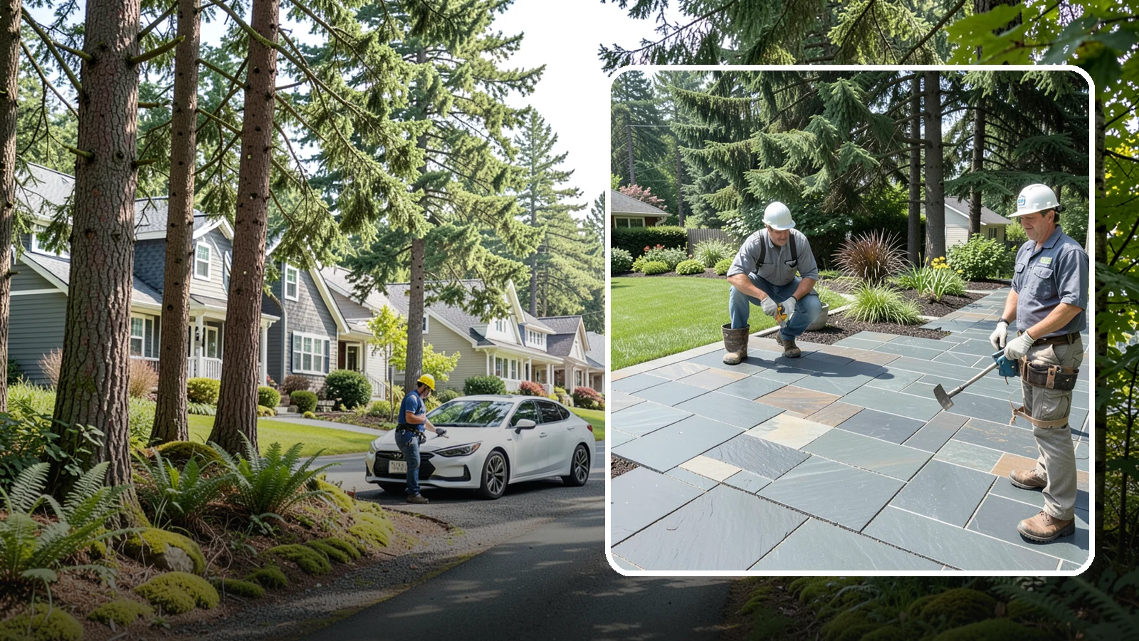 Slate Paver Installation in Normandy Park, King County, WA - Fine-grained slate pavers in deep charcoal and multicolor tones, offering a sleek, textured surface for refined Northwest patios.
