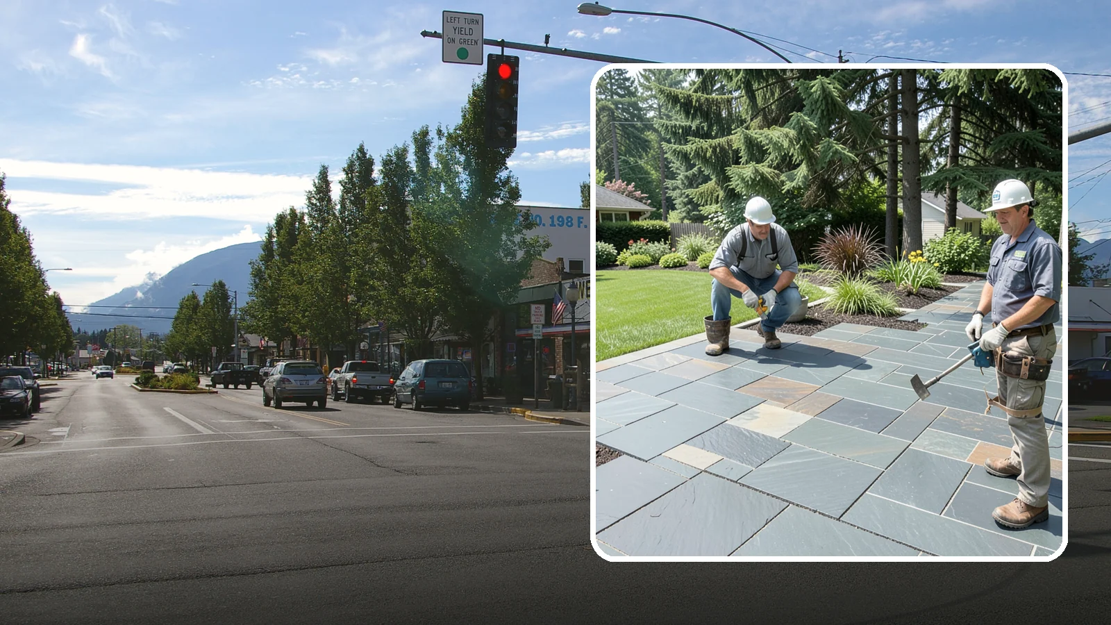 Slate Paver Installation in North Bend, King County, WA - Fine-grained slate pavers in deep charcoal and multicolor tones, offering a sleek, textured surface for refined Northwest patios.