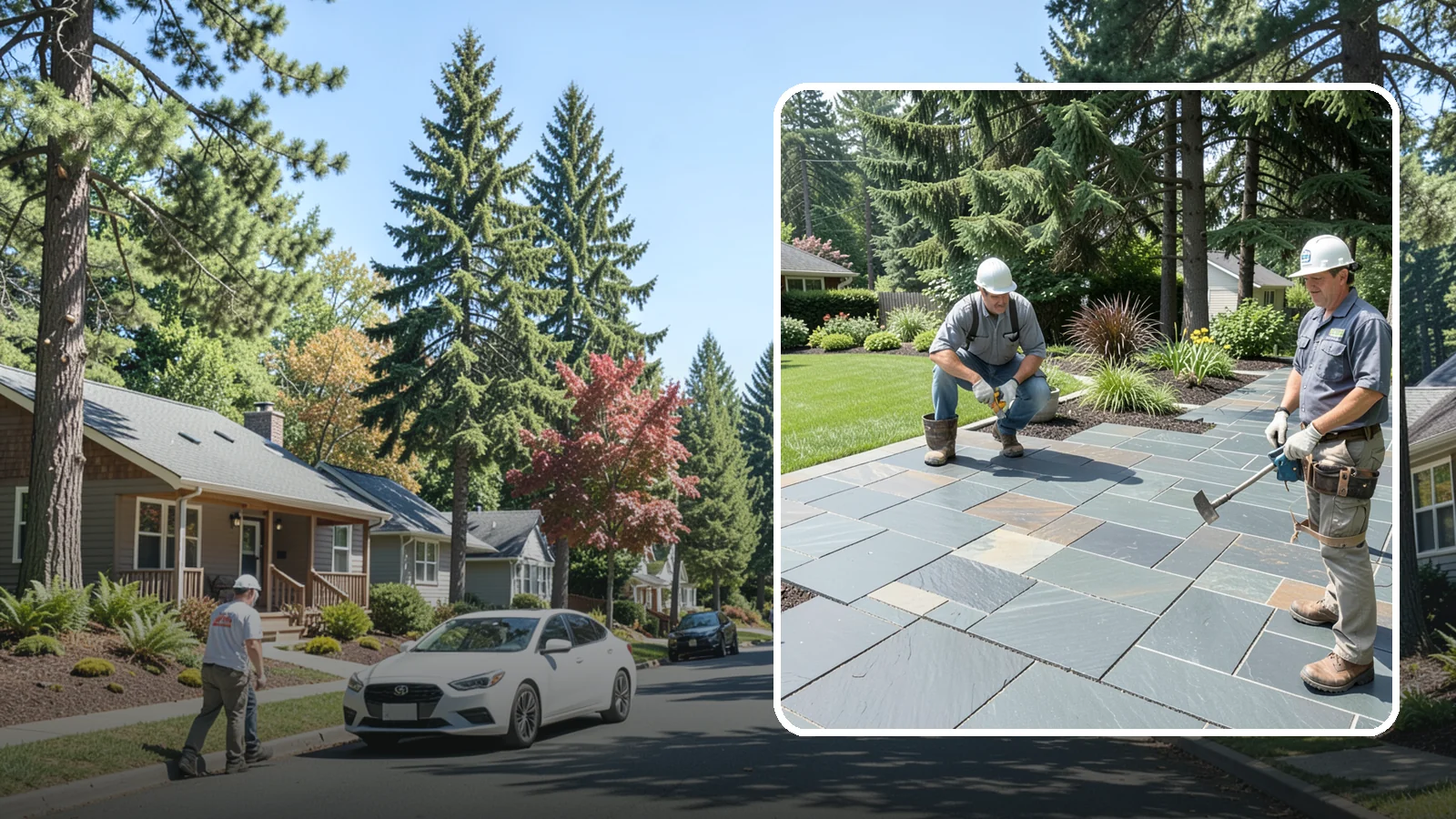 Slate Paver Installation in Orting, Pierce County, WA - Fine-grained slate pavers in deep charcoal and multicolor tones, offering a sleek, textured surface for refined Northwest patios.