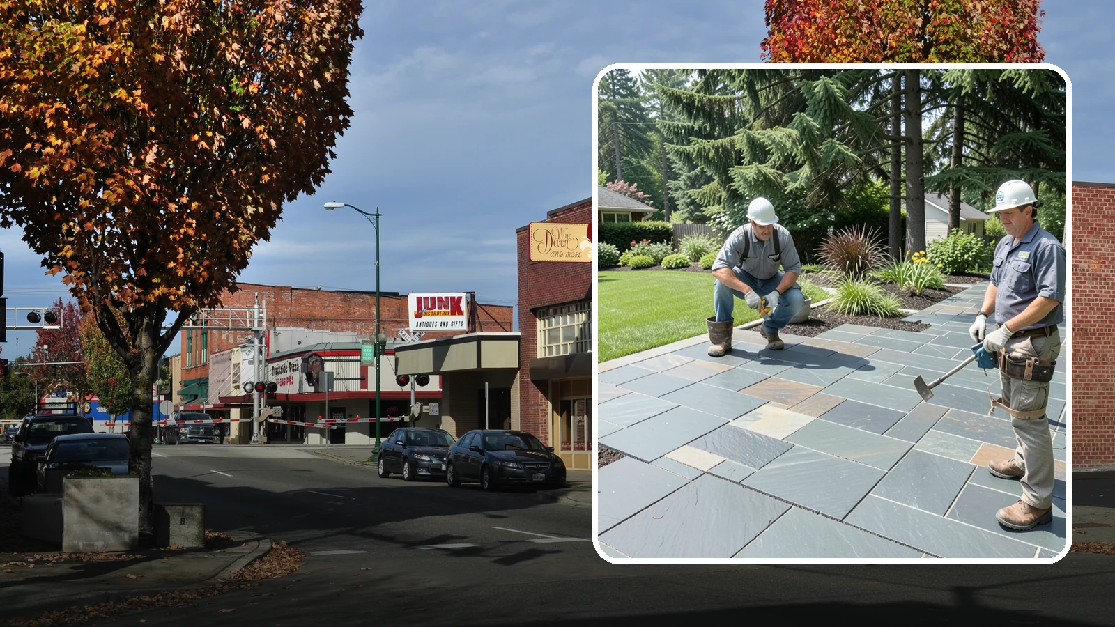 Slate Paver Installation in Puyallup, Pierce County, WA - Fine-grained slate pavers in deep charcoal and multicolor tones, offering a sleek, textured surface for refined Northwest patios.
