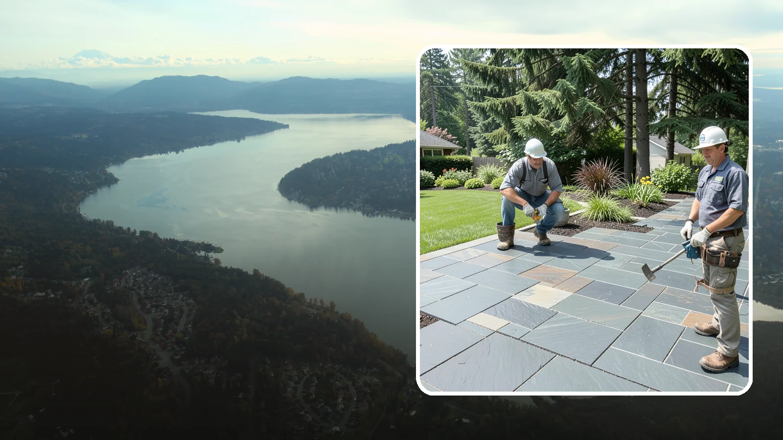 Slate Paver Installation in Sammamish, King County, WA - Fine-grained slate pavers in deep charcoal and multicolor tones, offering a sleek, textured surface for refined Northwest patios.