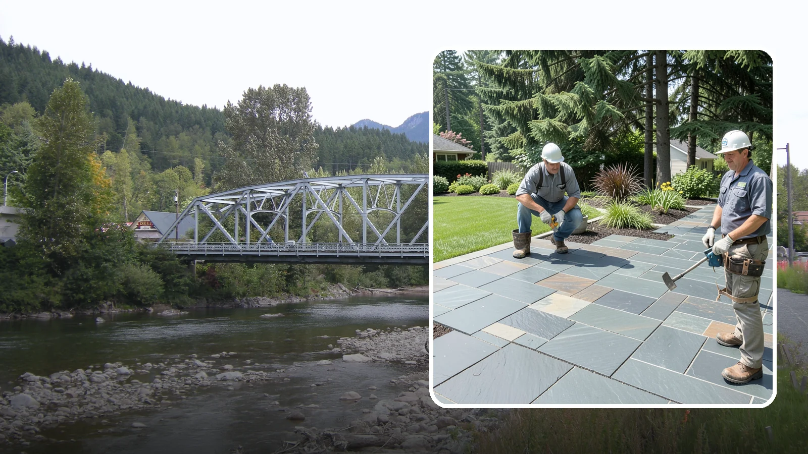 Slate Paver Installation in Skykomish, King County, WA - Fine-grained slate pavers in deep charcoal and multicolor tones, offering a sleek, textured surface for refined Northwest patios.