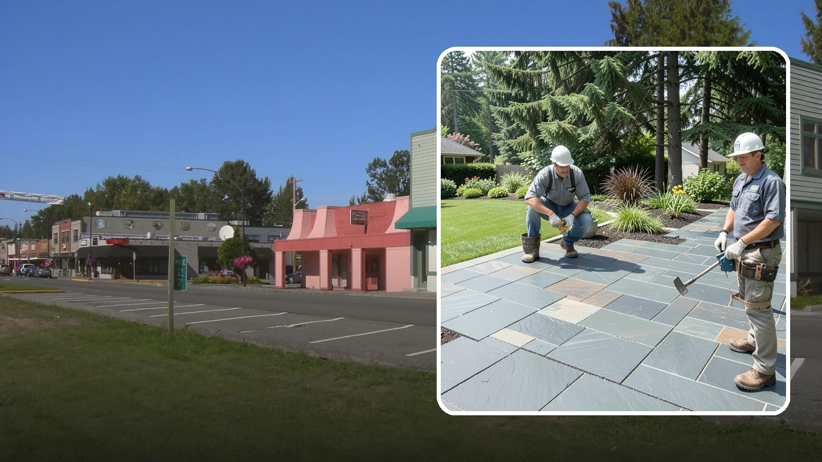 Slate Paver Installation in Snoqualmie, King County, WA - Fine-grained slate pavers in deep charcoal and multicolor tones, offering a sleek, textured surface for refined Northwest patios.