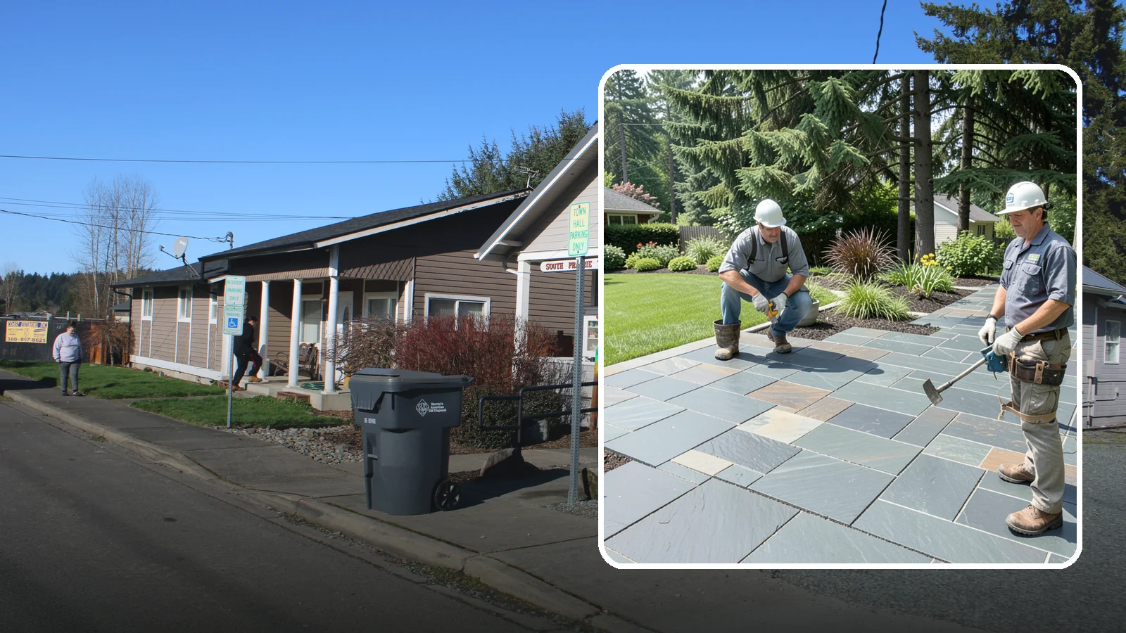 Slate Paver Installation in South Prairie, Pierce County, WA - Fine-grained slate pavers in deep charcoal and multicolor tones, offering a sleek, textured surface for refined Northwest patios.