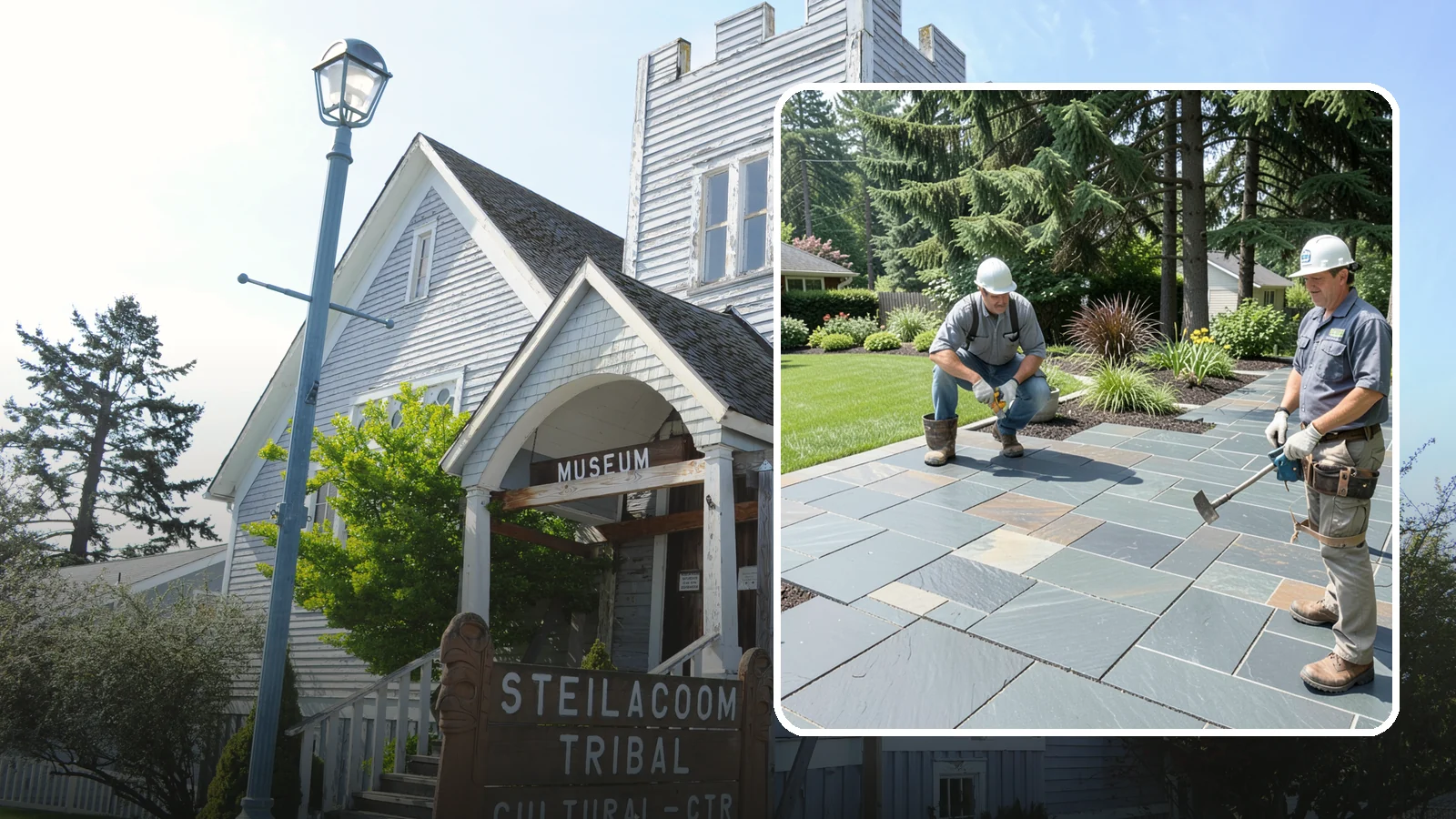 Slate Paver Installation in Steilacoom, Pierce County, WA - Fine-grained slate pavers in deep charcoal and multicolor tones, offering a sleek, textured surface for refined Northwest patios.