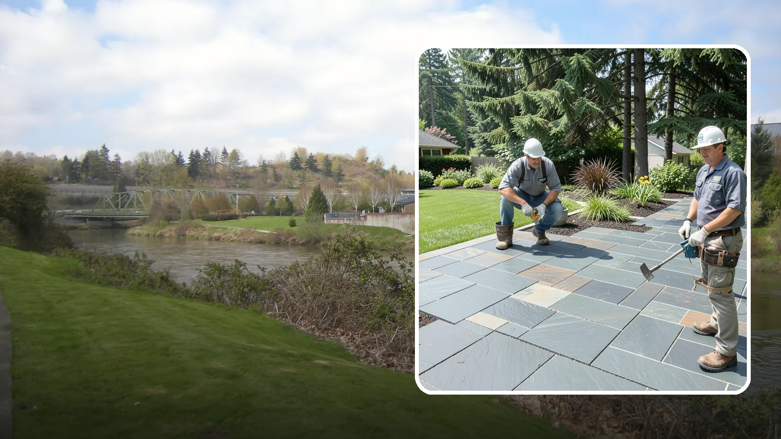 Slate Paver Installation in Tukwila, King County, WA - Fine-grained slate pavers in deep charcoal and multicolor tones, offering a sleek, textured surface for refined Northwest patios.