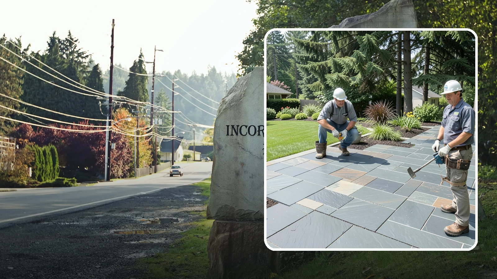Slate Paver Installation in Wilkeson, Pierce County, WA - Fine-grained slate pavers in deep charcoal and multicolor tones, offering a sleek, textured surface for refined Northwest patios.