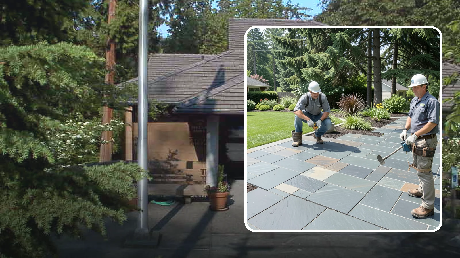 Slate Paver Installation in Yarrow Point, King County, WA - Fine-grained slate pavers in deep charcoal and multicolor tones, offering a sleek, textured surface for refined Northwest patios.