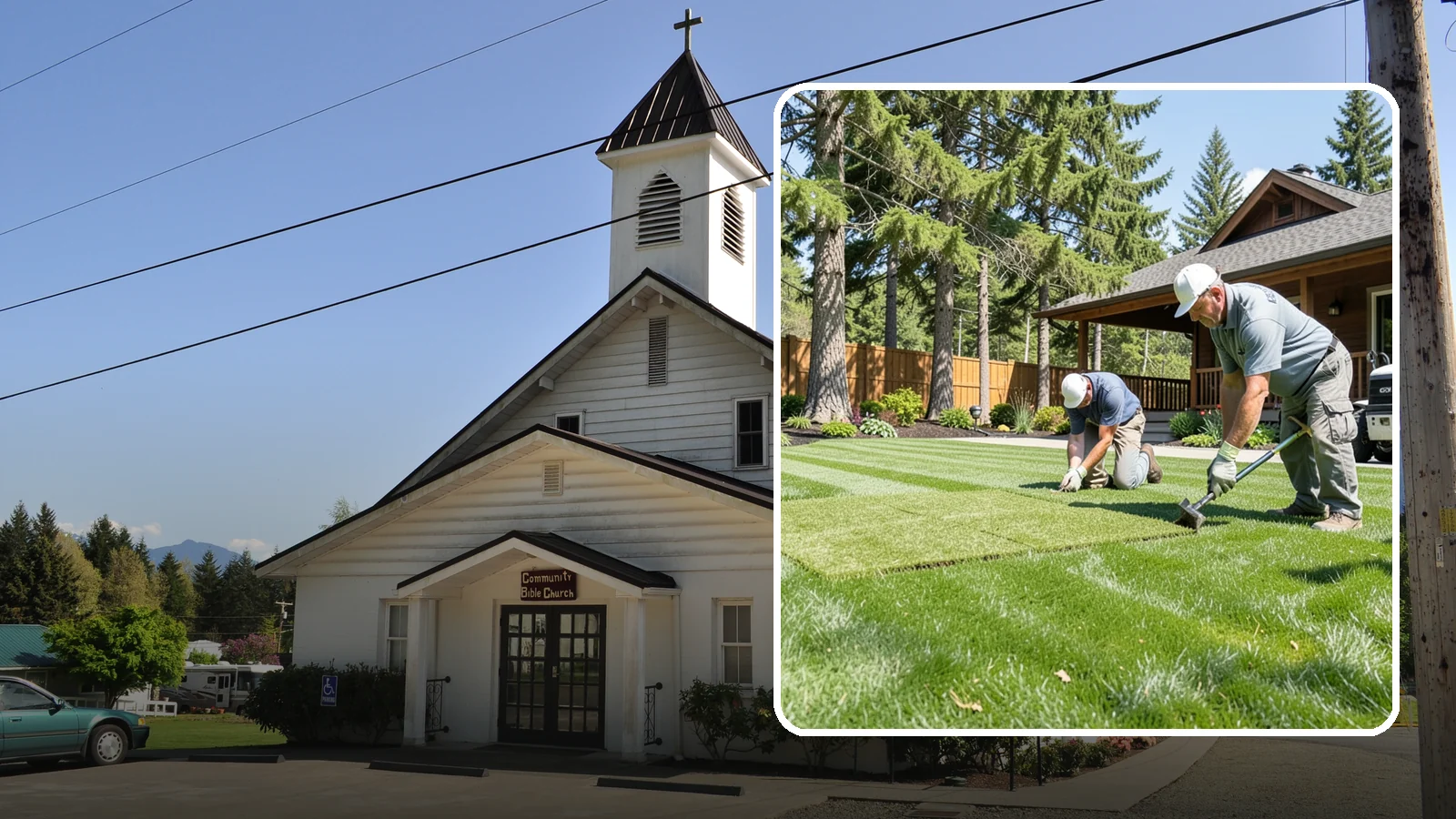 Sod Repair in Concrete, Skagit County, WA - Cut-in sod patches that replace damaged sections of lawn for an instant, seamless fix.