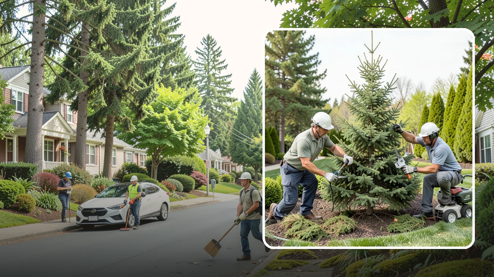 Spruce Pruning in Beaux Arts Village, King County, WA - Careful spruce pruning that maintains form and health without cutting into bare wood.