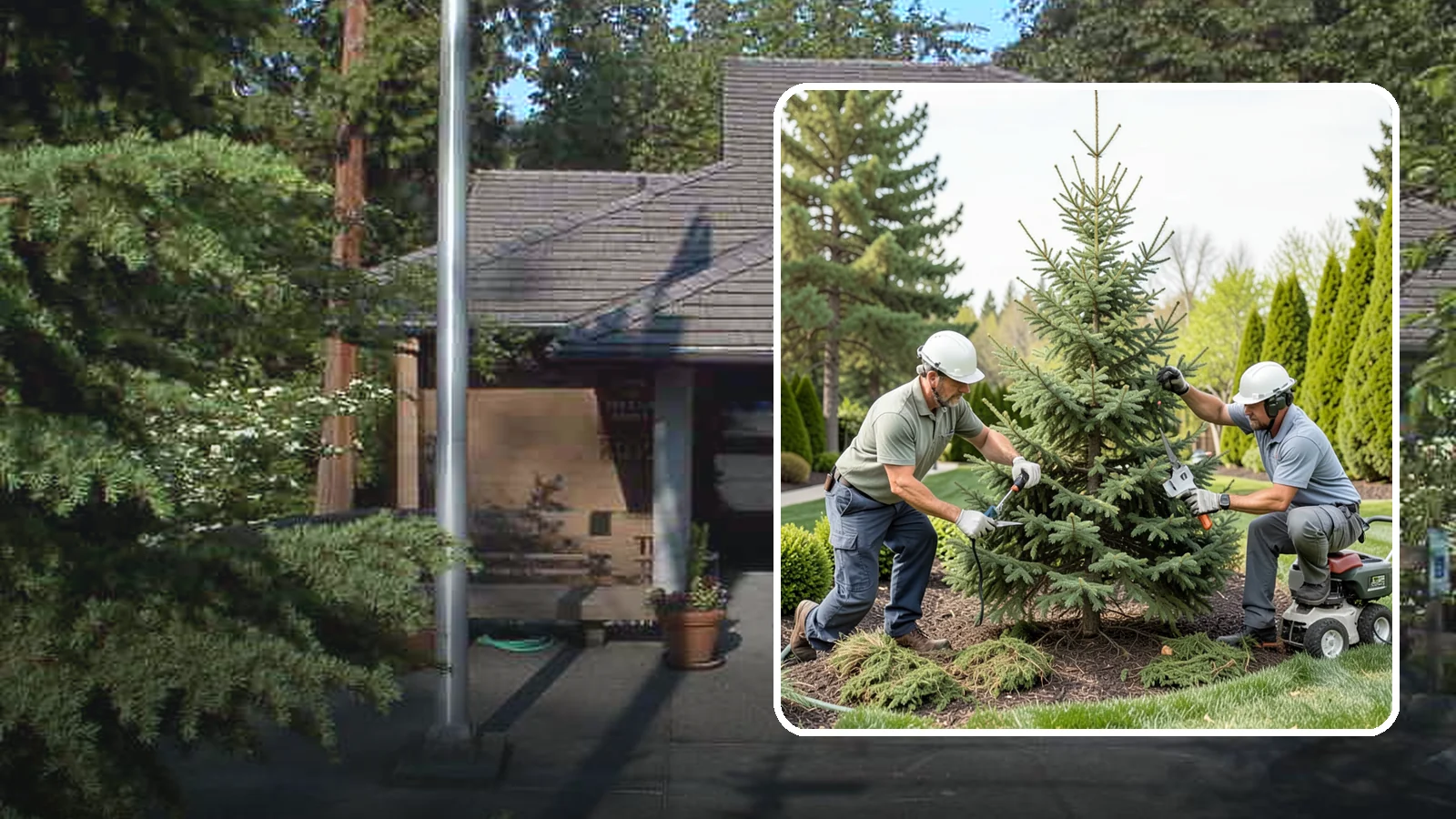 Spruce Pruning in Yarrow Point, King County, WA - Careful spruce pruning that maintains form and health without cutting into bare wood.