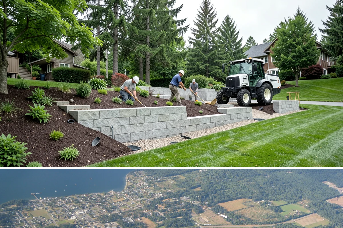 Stacked Stone Retaining Wall in Coupeville, Island County, WA - Best built in the drier spring-to-fall season when stones seat cleanly and backfill compacts well across Western Washington.