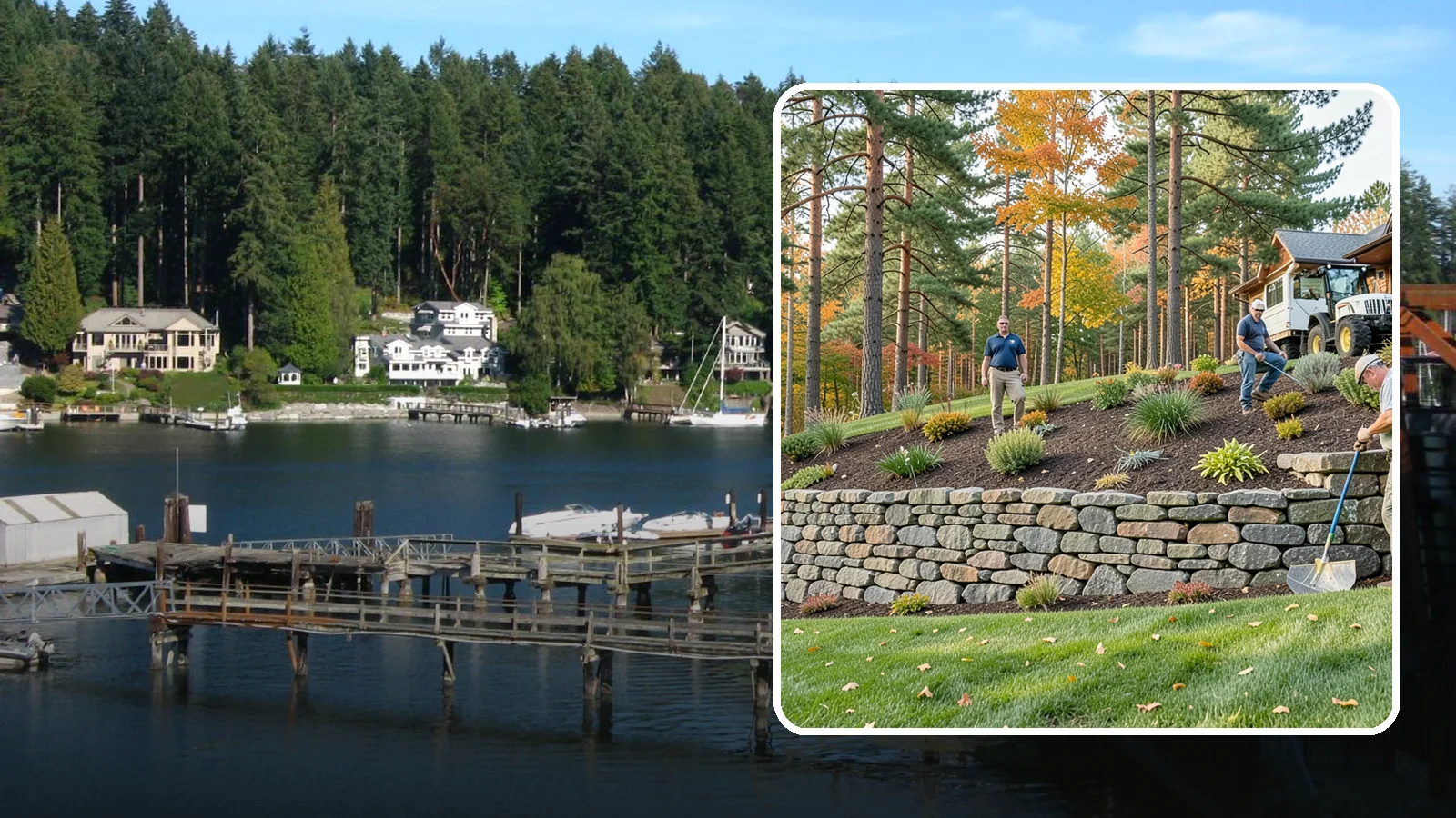 Stacked Stone Retaining Wall in Gig Harbor, Pierce County, WA - A dry-stacked stone wall built without mortar, delivering rustic charm and natural drainage for garden-height PNW slopes.