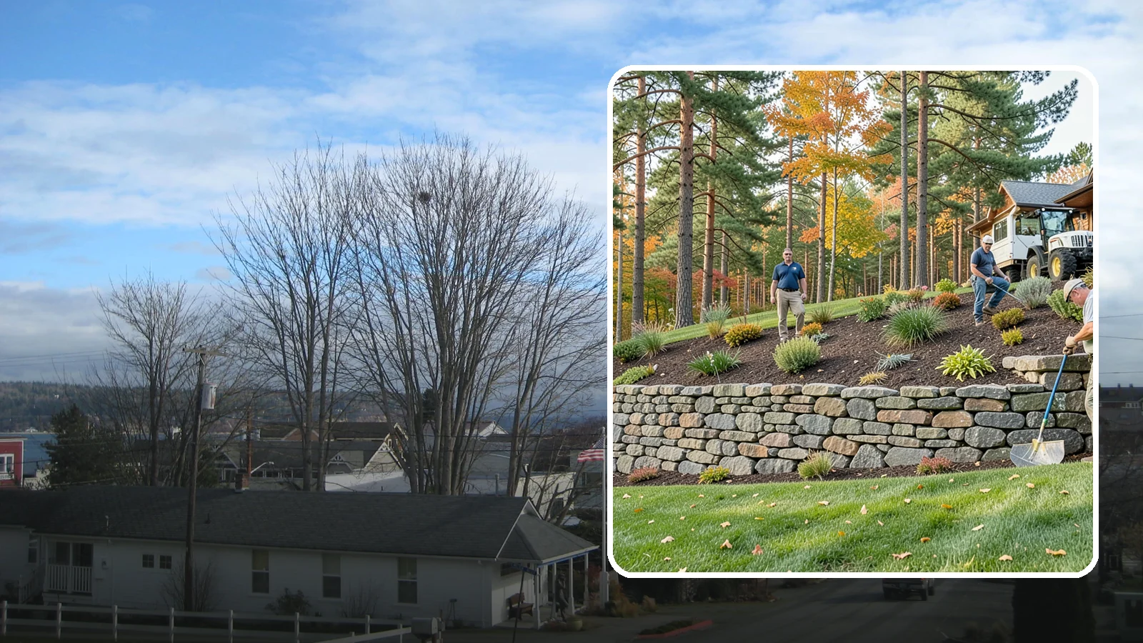 Stacked Stone Retaining Wall in Langley, Island County, WA - A dry-stacked stone wall built without mortar, delivering rustic charm and natural drainage for garden-height PNW slopes.