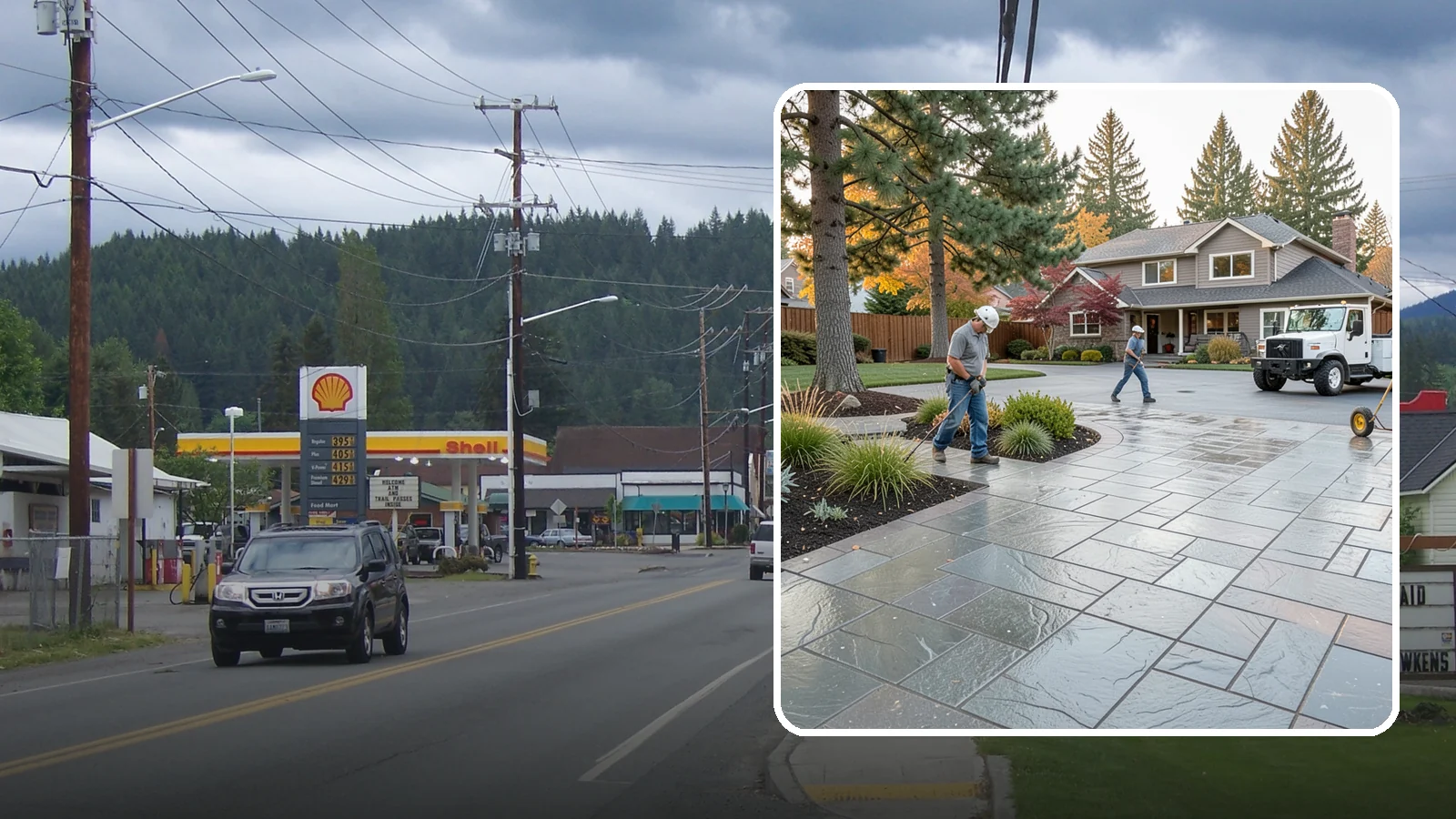 Stamped Concrete in Granite Falls, Snohomish County, WA - We create stamped concrete that mimics natural stone, brick, or slate while resisting Pacific Northwest weathering.