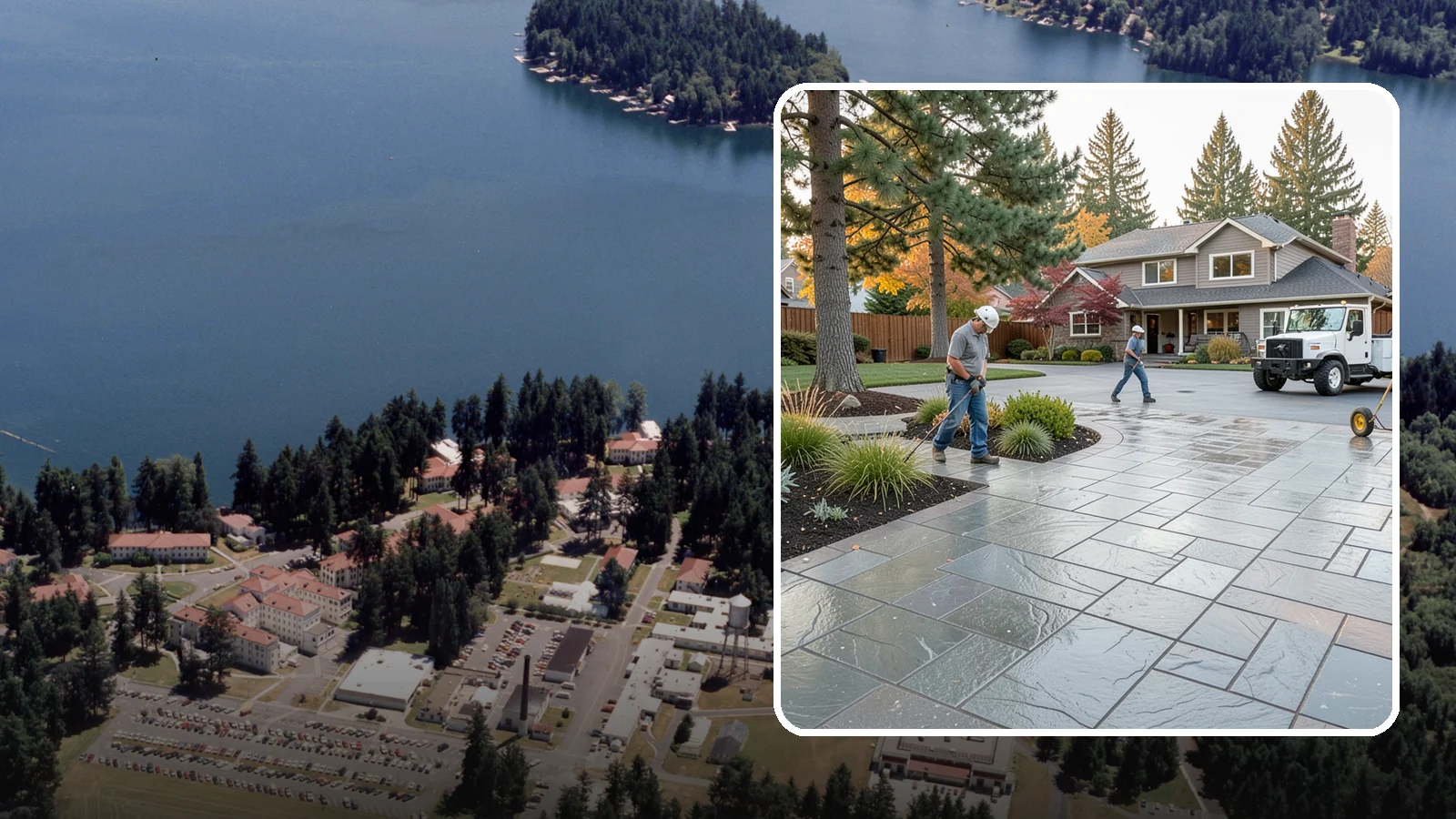 Stamped Concrete in Lakewood, Pierce County, WA - We create stamped concrete that mimics natural stone, brick, or slate while resisting Pacific Northwest weathering.