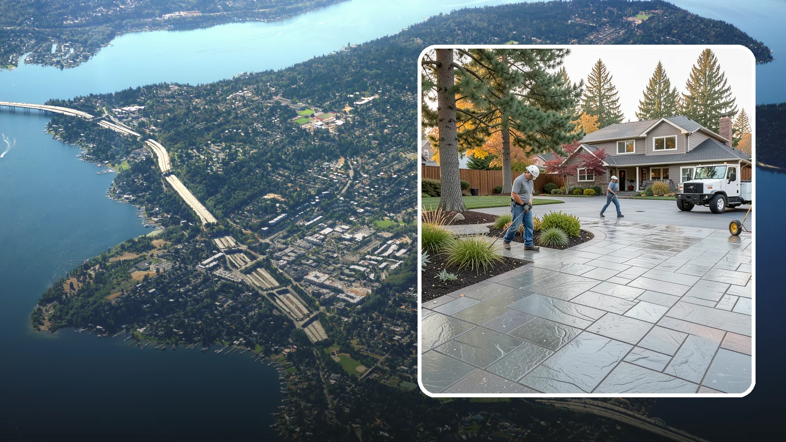 Stamped Concrete in Mercer Island, King County, WA - We create stamped concrete that mimics natural stone, brick, or slate while resisting Pacific Northwest weathering.