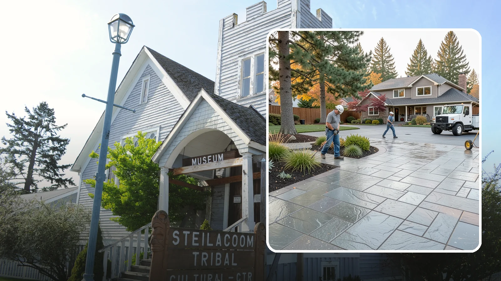 Stamped Concrete in Steilacoom, Pierce County, WA - We create stamped concrete that mimics natural stone, brick, or slate while resisting Pacific Northwest weathering.