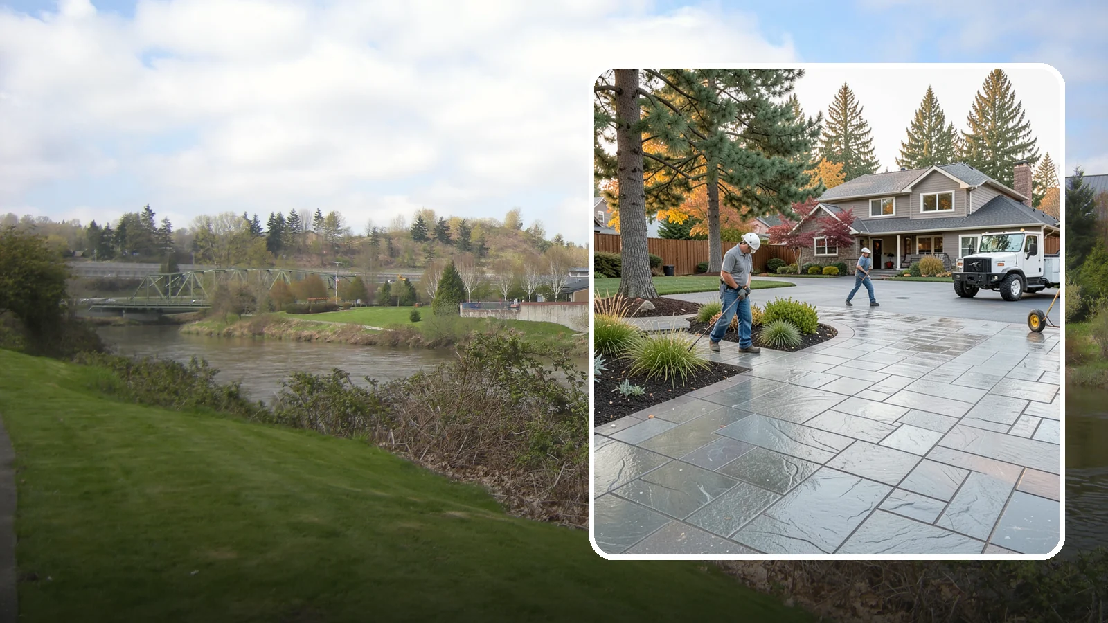 Stamped Concrete in Tukwila, King County, WA - We create stamped concrete that mimics natural stone, brick, or slate while resisting Pacific Northwest weathering.