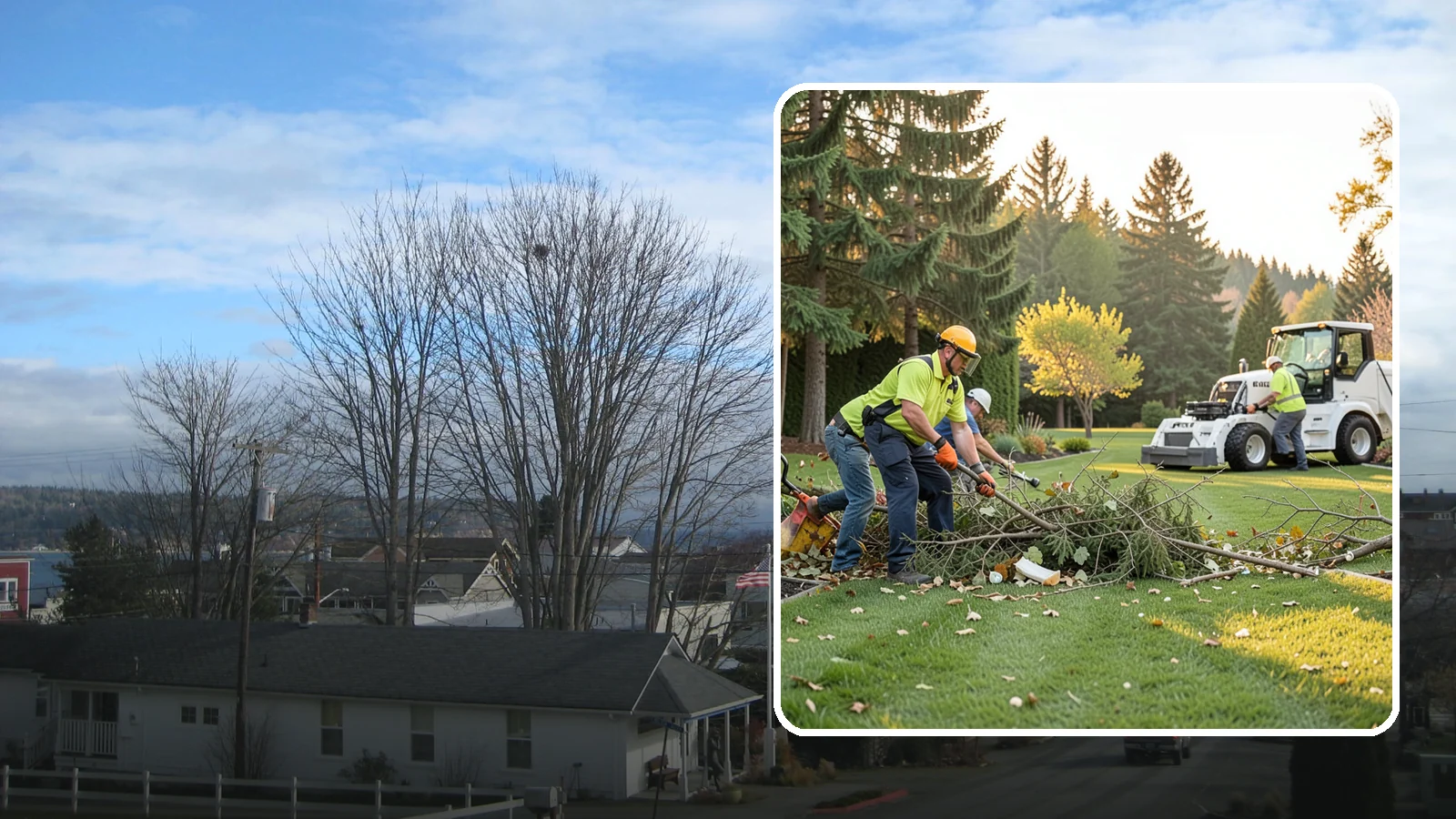 Storm Cleanup in Langley, Island County, WA - Fast cleanup of storm debris - downed branches, blown-down mess, and damage - to restore your property.