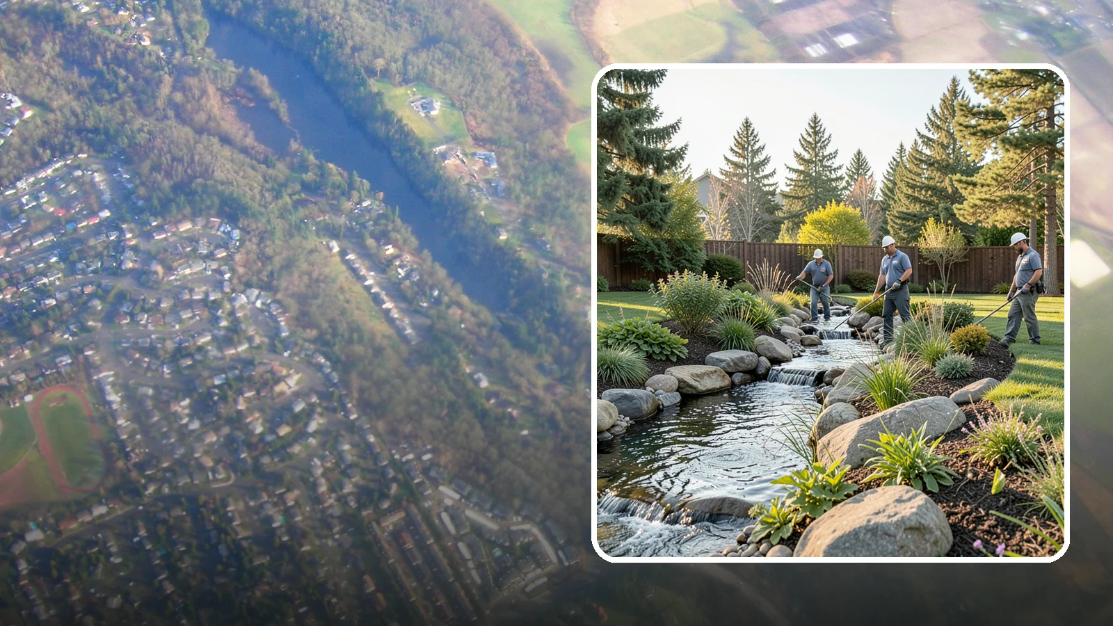 Stream Installation in Algona, King County, WA - Meandering garden streams that wind through the landscape with the natural sound of flowing water.
