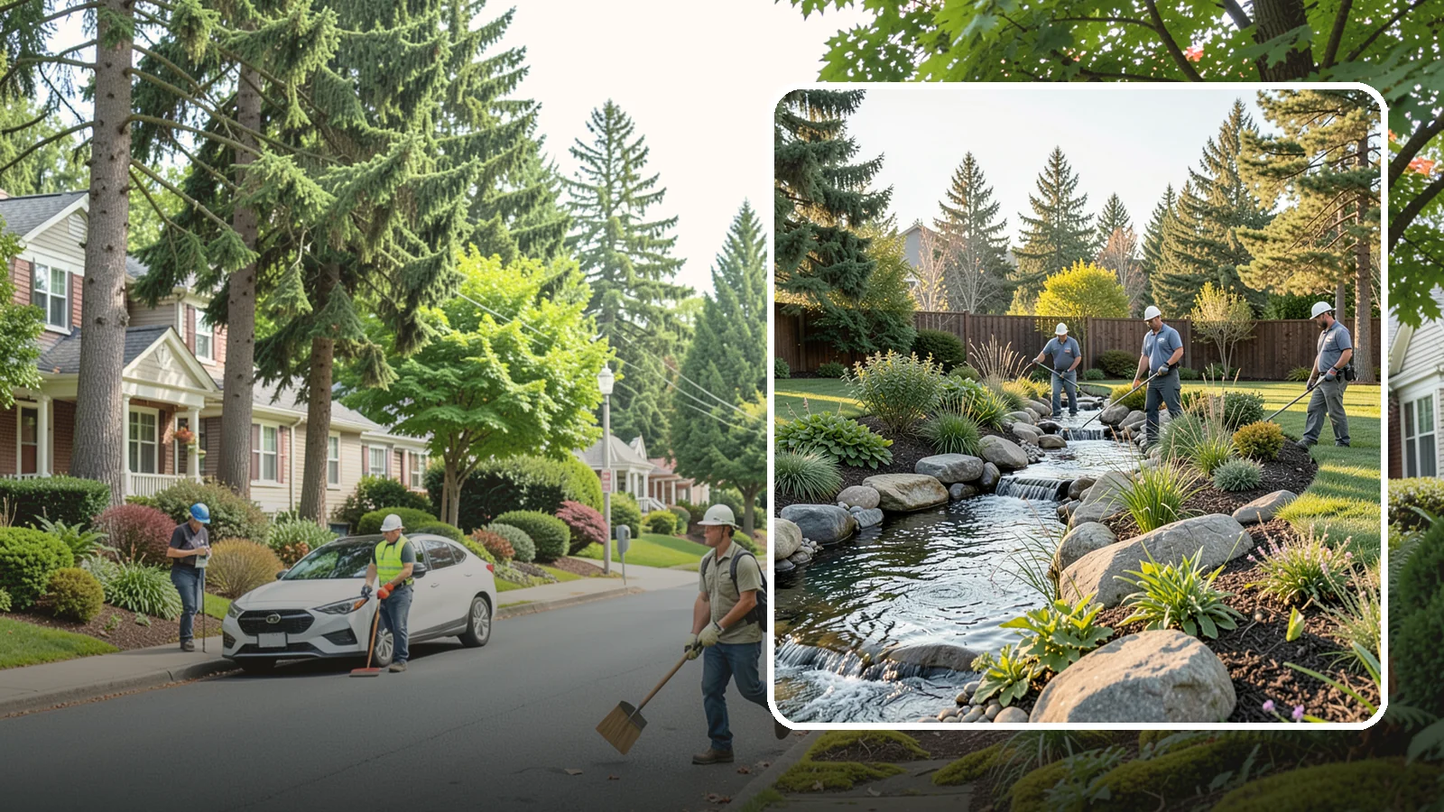 Stream Installation in Beaux Arts Village, King County, WA - Meandering garden streams that wind through the landscape with the natural sound of flowing water.