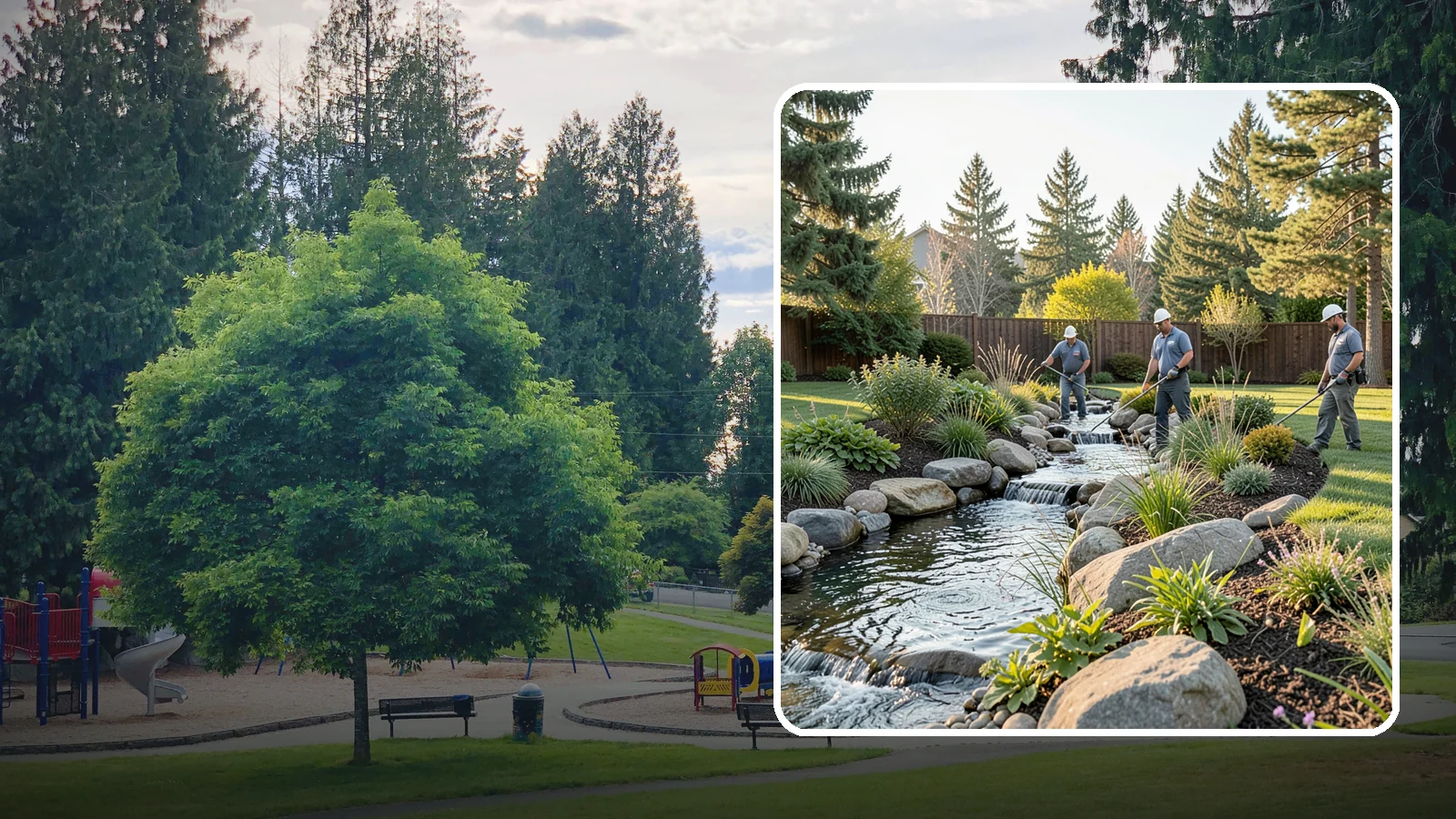 Stream Installation in Bonney Lake, Pierce County, WA - Meandering garden streams that wind through the landscape with the natural sound of flowing water.