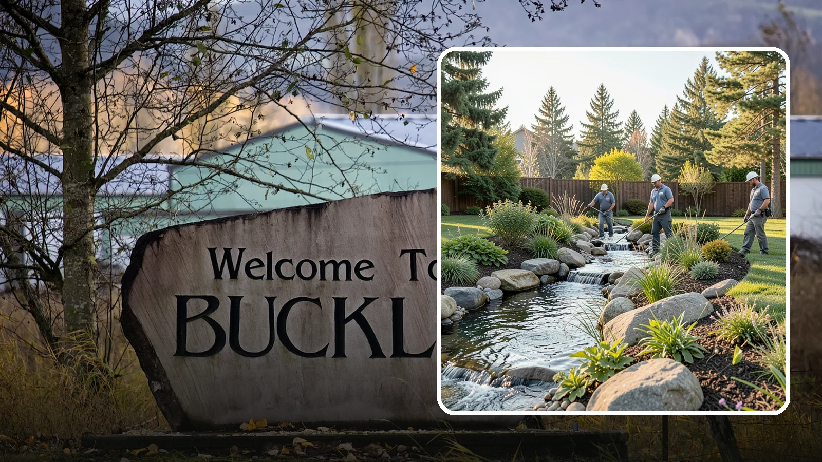 Stream Installation in Buckley, Pierce County, WA - Meandering garden streams that wind through the landscape with the natural sound of flowing water.