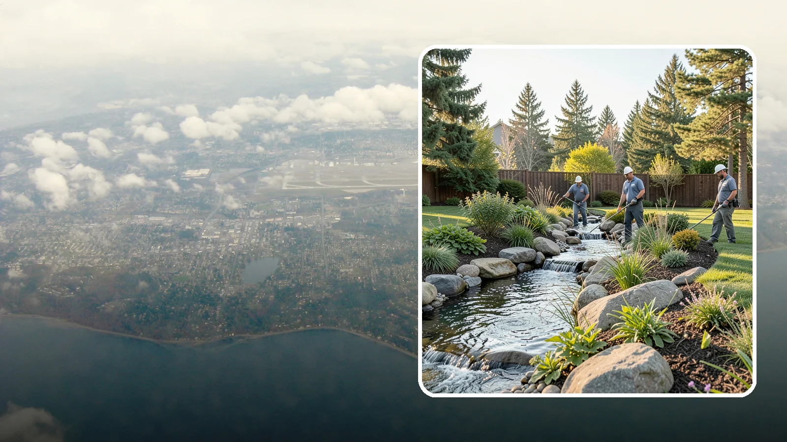 Stream Installation in Burien, King County, WA - Meandering garden streams that wind through the landscape with the natural sound of flowing water.