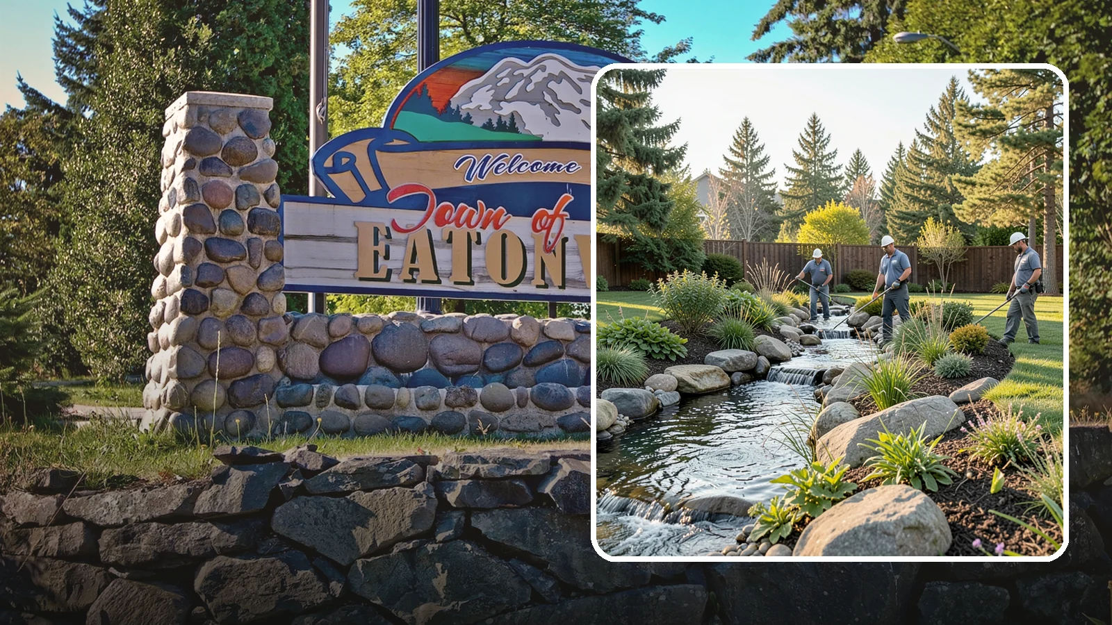 Stream Installation in Eatonville, Pierce County, WA - Meandering garden streams that wind through the landscape with the natural sound of flowing water.