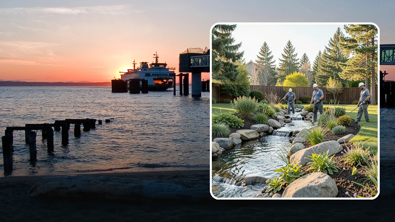 Stream Installation in Edmonds, Snohomish County, WA - Meandering garden streams that wind through the landscape with the natural sound of flowing water.