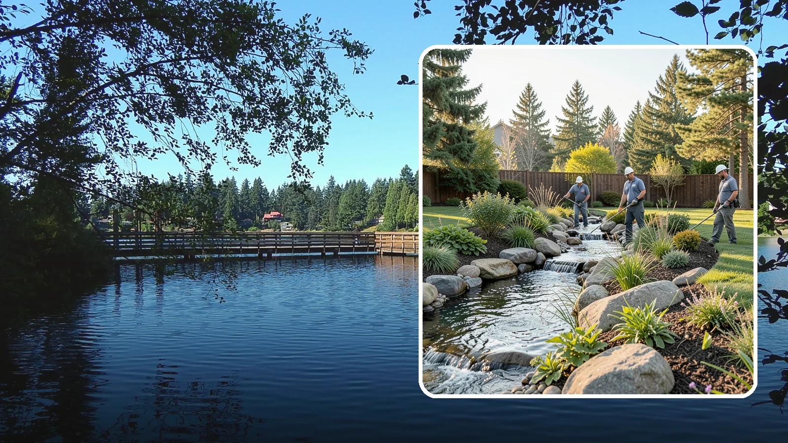 Stream Installation in Federal Way, King County, WA - Meandering garden streams that wind through the landscape with the natural sound of flowing water.