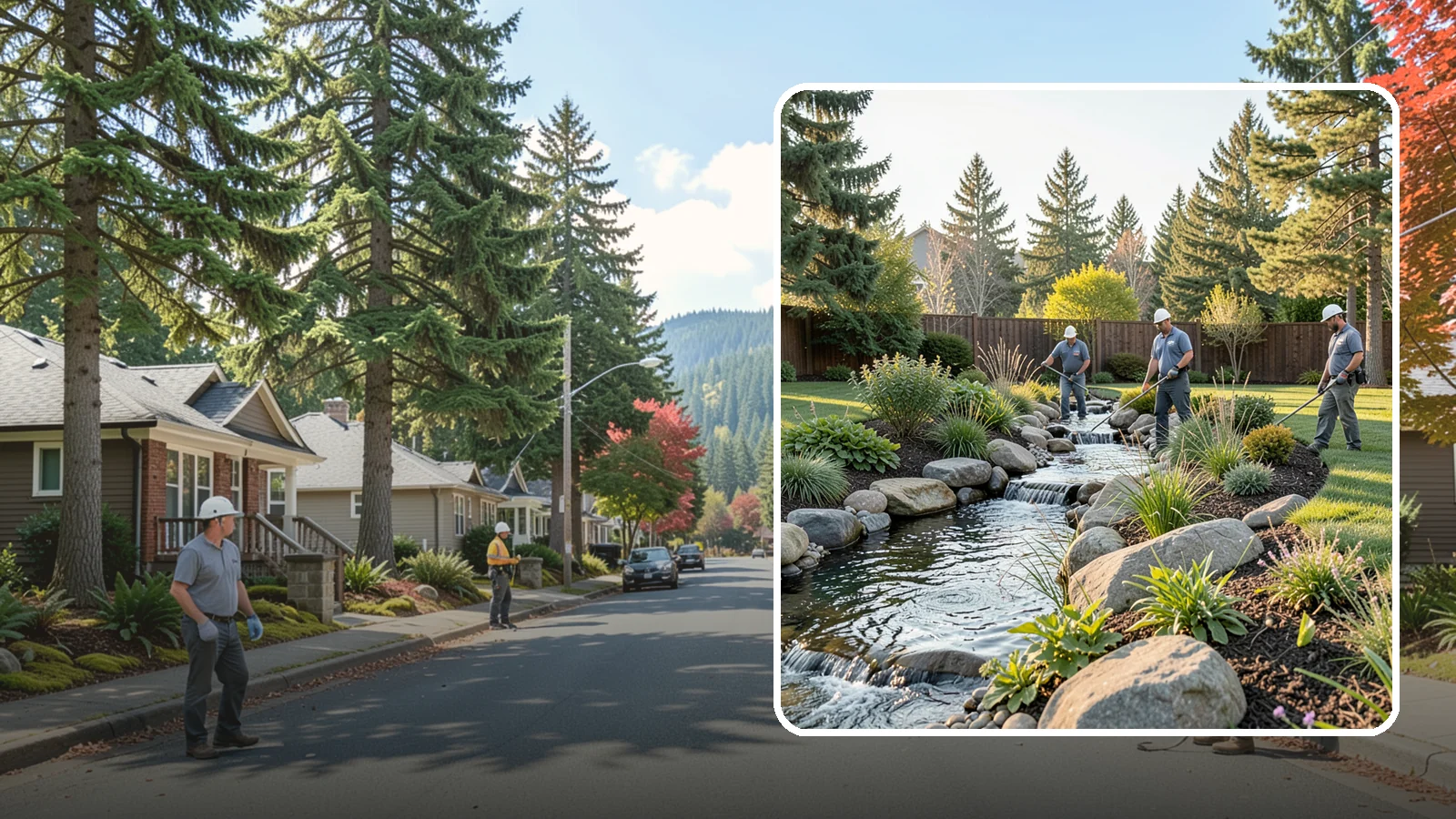 Stream Installation in Hunts Point, King County, WA - Meandering garden streams that wind through the landscape with the natural sound of flowing water.