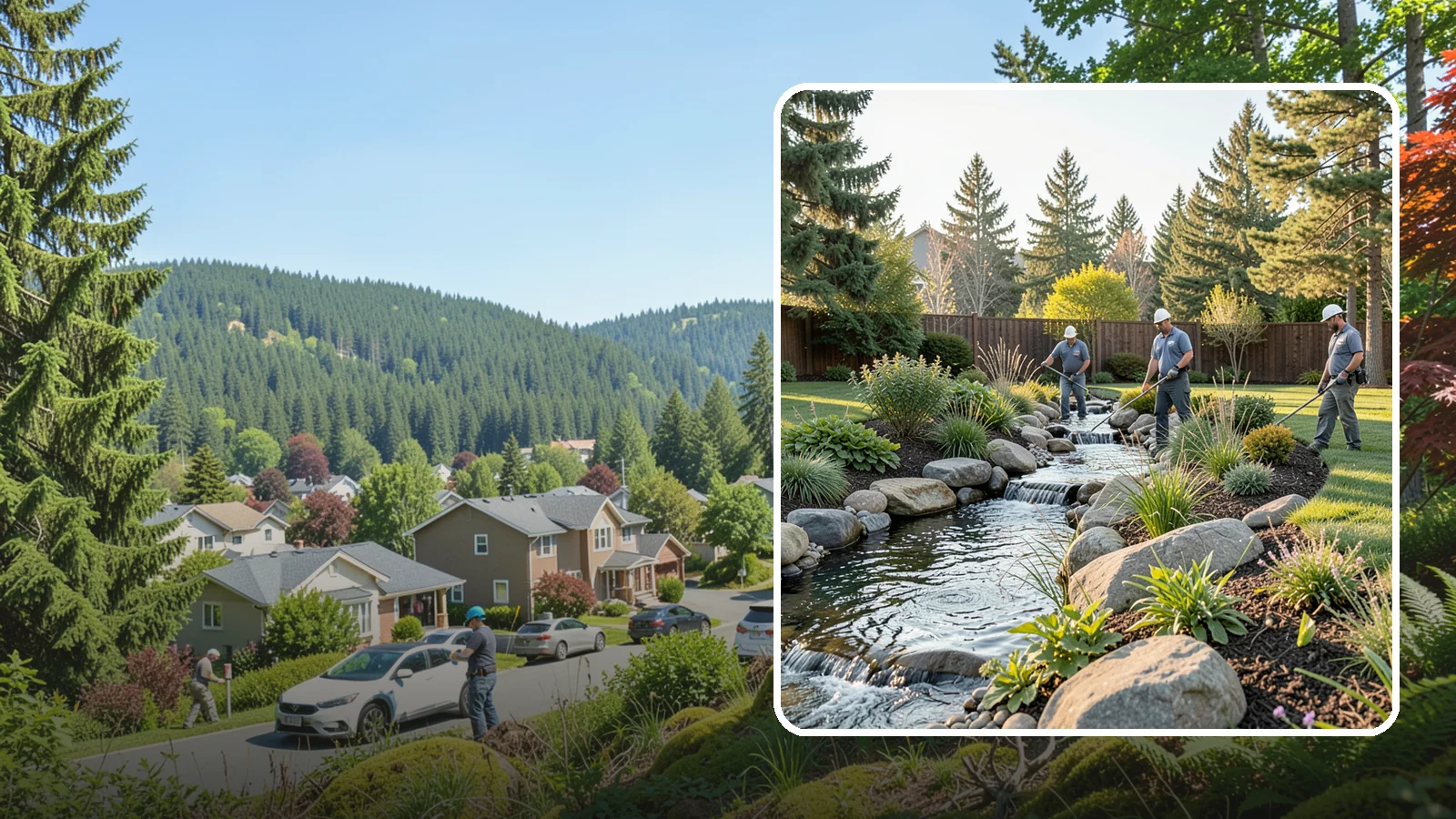 Stream Installation in Index, Snohomish County, WA - Meandering garden streams that wind through the landscape with the natural sound of flowing water.