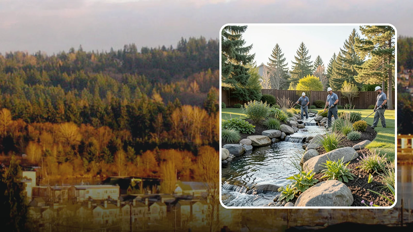 Stream Installation in Kenmore, King County, WA - Meandering garden streams that wind through the landscape with the natural sound of flowing water.