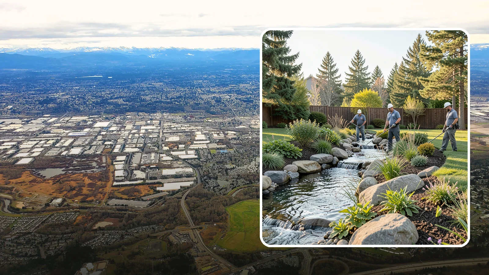 Stream Installation in Kent, King County, WA - Meandering garden streams that wind through the landscape with the natural sound of flowing water.